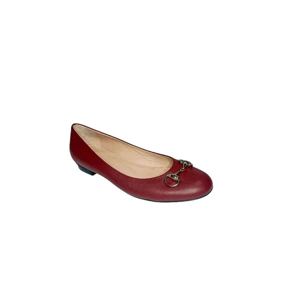 Gucci Horsebit Ballet Flats EU 37.5 Rosso Red Leather Slip On Shoes Authentic